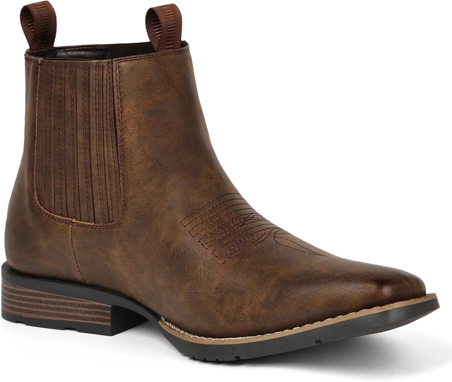 image:imageIUV Cowboy Boots For Men Square Toe Ankle Boots Western Chelsea Boot Casual Dress Slip On Men ShoesDark Brown