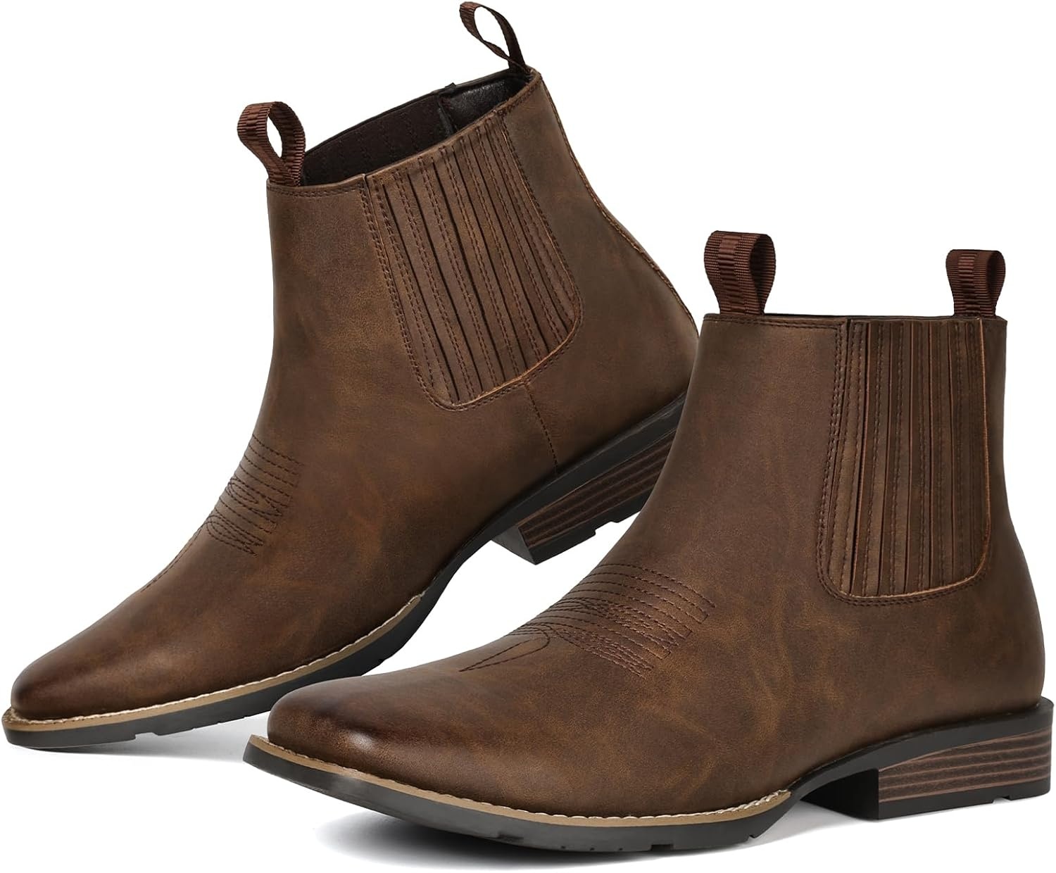 image:imageIUV Cowboy Boots For Men Square Toe Ankle Boots Western Chelsea Boot Casual Dress Slip On Men ShoesDark Brown