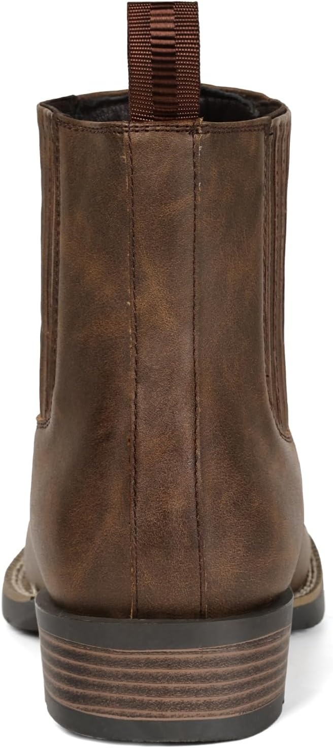 image:imageIUV Cowboy Boots For Men Square Toe Ankle Boots Western Chelsea Boot Casual Dress Slip On Men ShoesDark Brown
