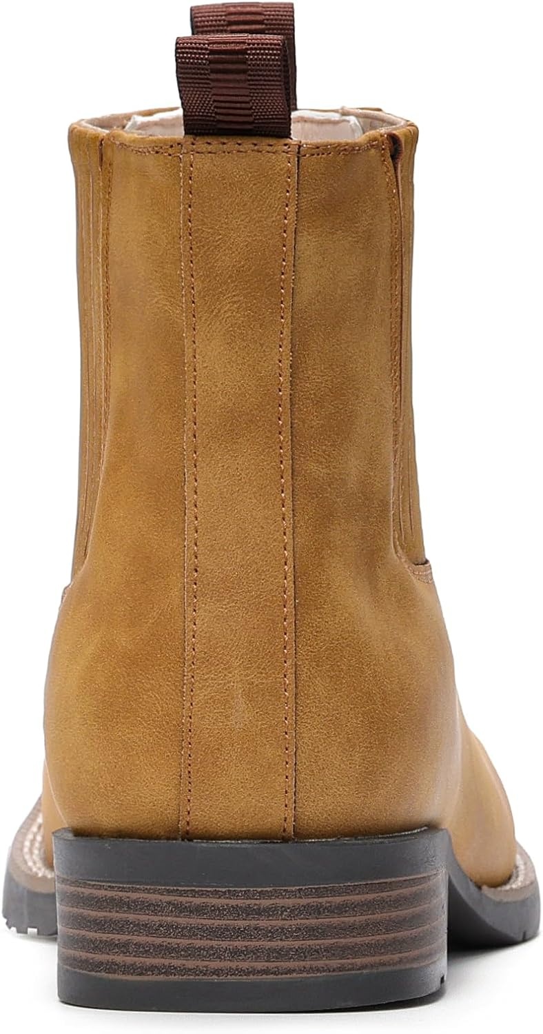 image:imageIUV Cowboy Boots For Men Square Toe Ankle Boots Western Chelsea Boot Casual Dress Slip On Men ShoesYellow