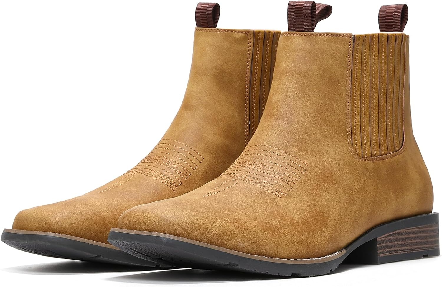 image:imageIUV Cowboy Boots For Men Square Toe Ankle Boots Western Chelsea Boot Casual Dress Slip On Men ShoesYellow