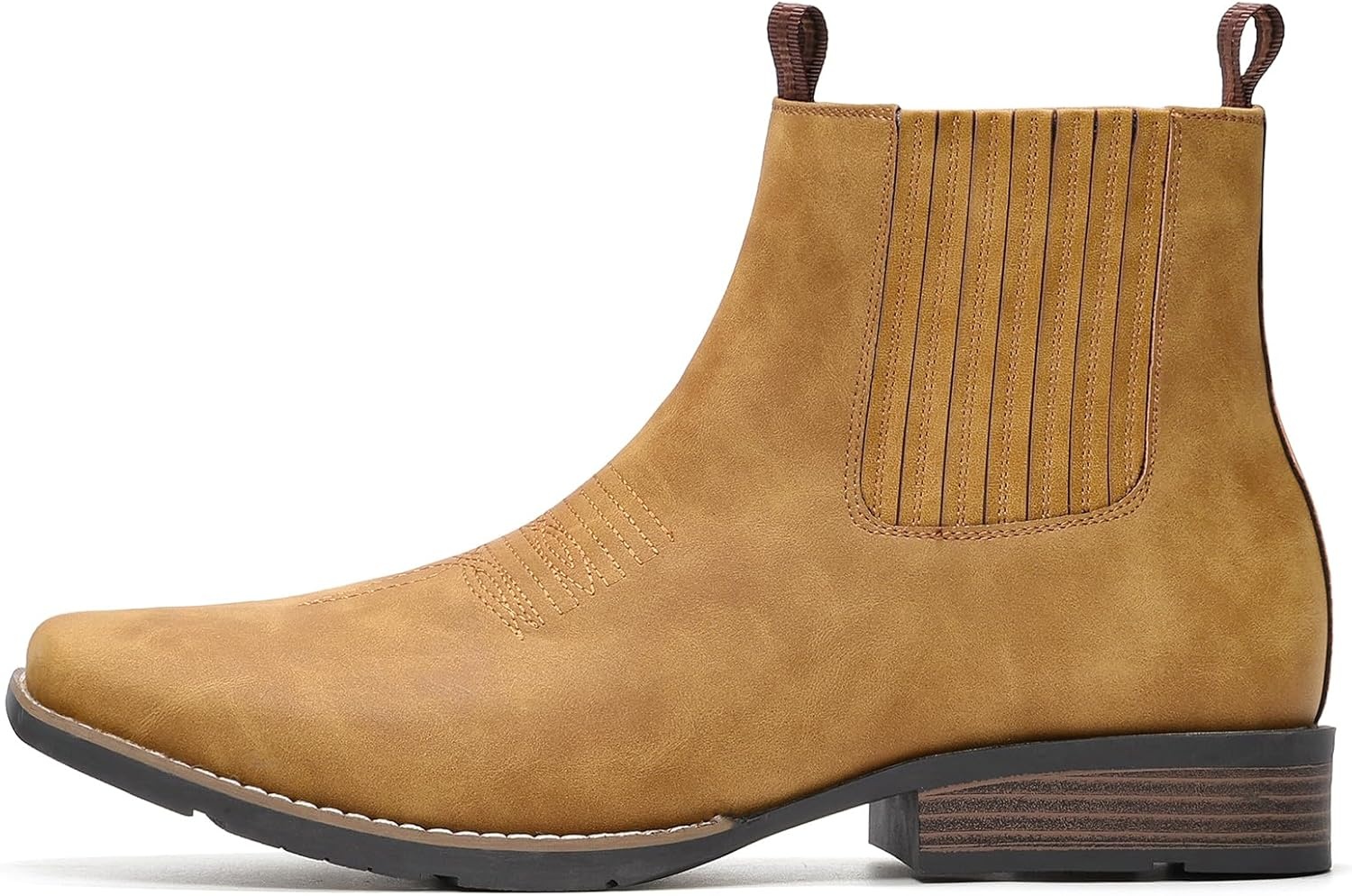 image:imageIUV Cowboy Boots For Men Square Toe Ankle Boots Western Chelsea Boot Casual Dress Slip On Men ShoesYellow