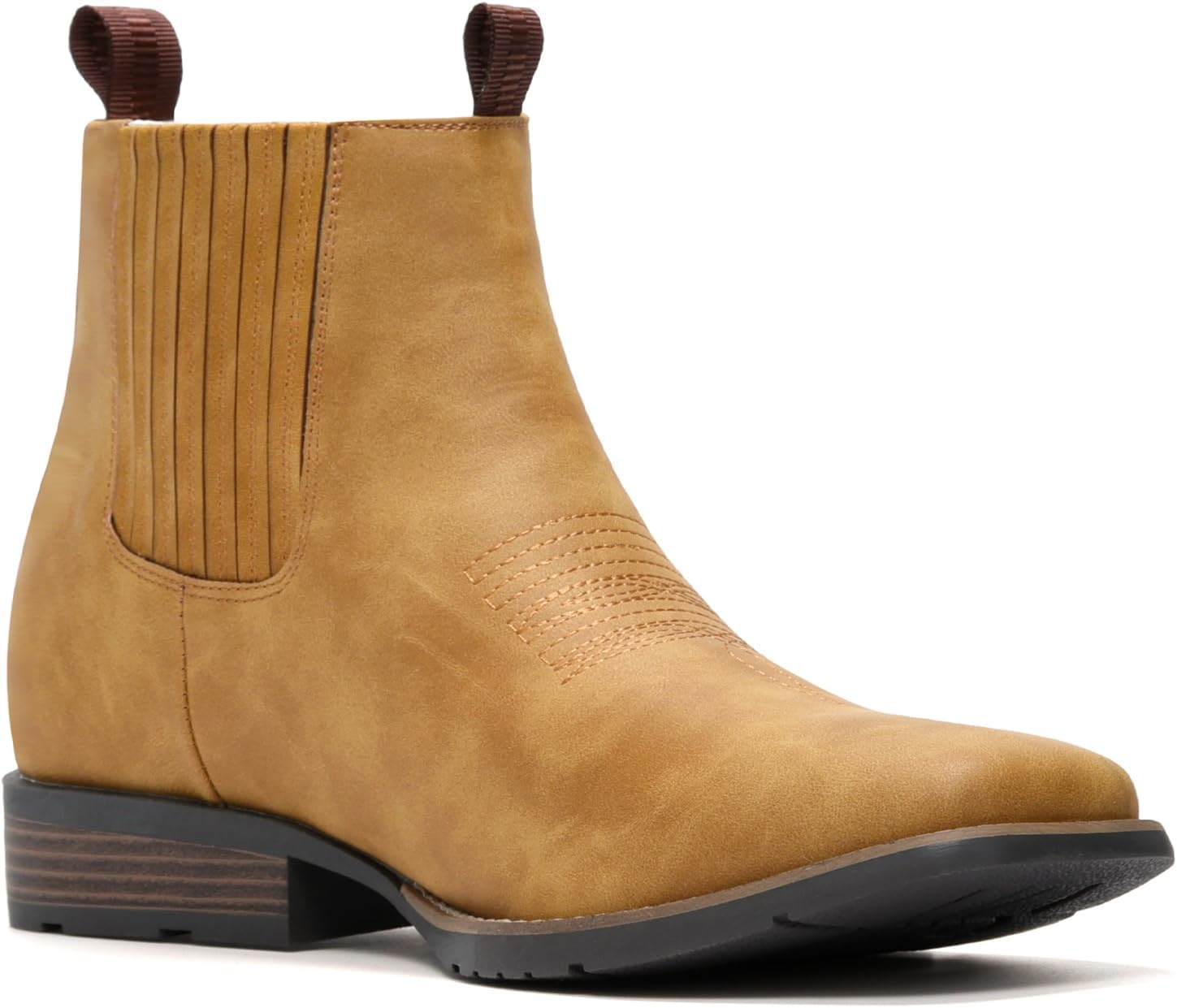image:imageIUV Cowboy Boots For Men Square Toe Ankle Boots Western Chelsea Boot Casual Dress Slip On Men ShoesYellow