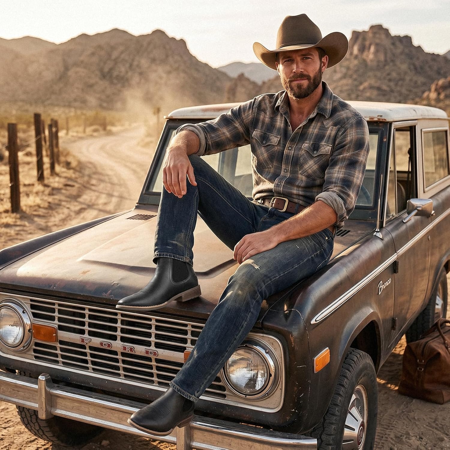 image:imageIUV Cowboy Boots For Men Square Toe Chelsea Ankle Boots Mans Casual Western BootBlack