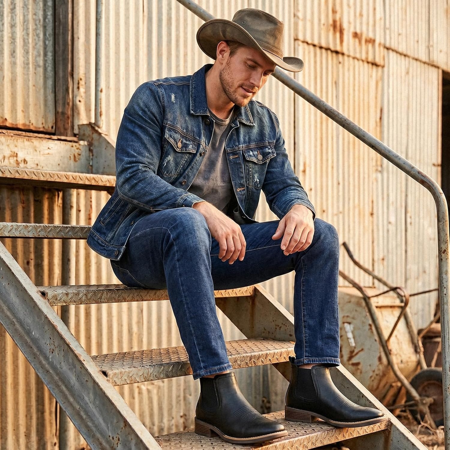 image:imageIUV Cowboy Boots For Men Square Toe Chelsea Ankle Boots Mans Casual Western BootBlack