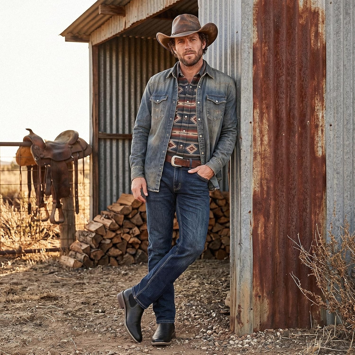 image:imageIUV Cowboy Boots For Men Square Toe Chelsea Ankle Boots Mans Casual Western BootBlack