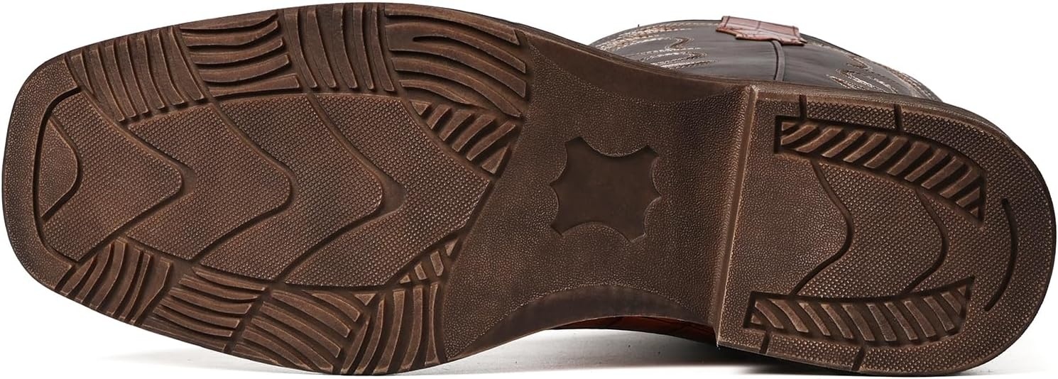 image:imageIUV Cowboy Boots For Men Western Caiman Tail Print Wide Fashionable Embroidered Pull On Slip Resistant BootsBrown