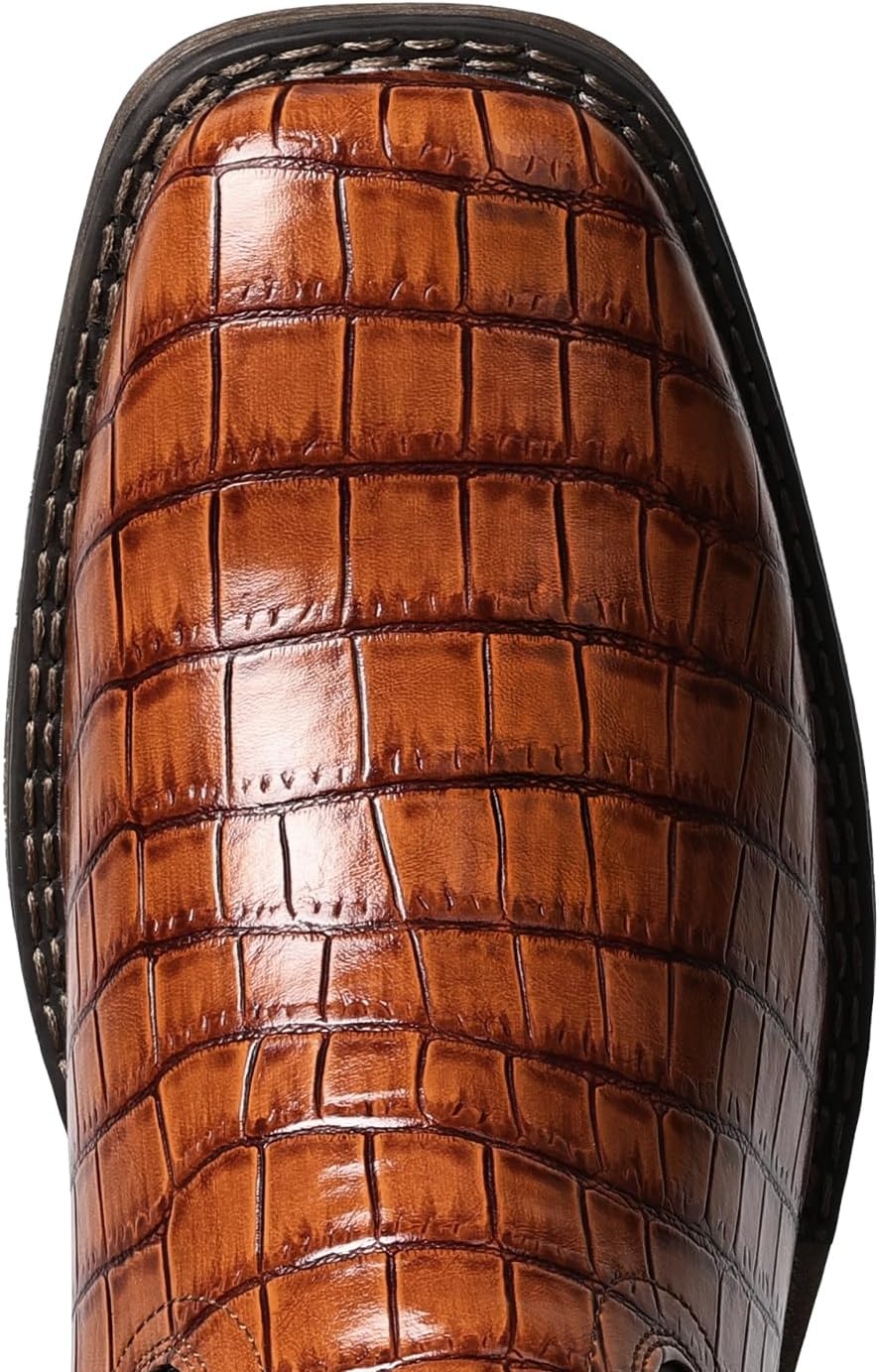 image:imageIUV Cowboy Boots For Men Western Caiman Tail Print Wide Fashionable Embroidered Pull On Slip Resistant BootsBrown