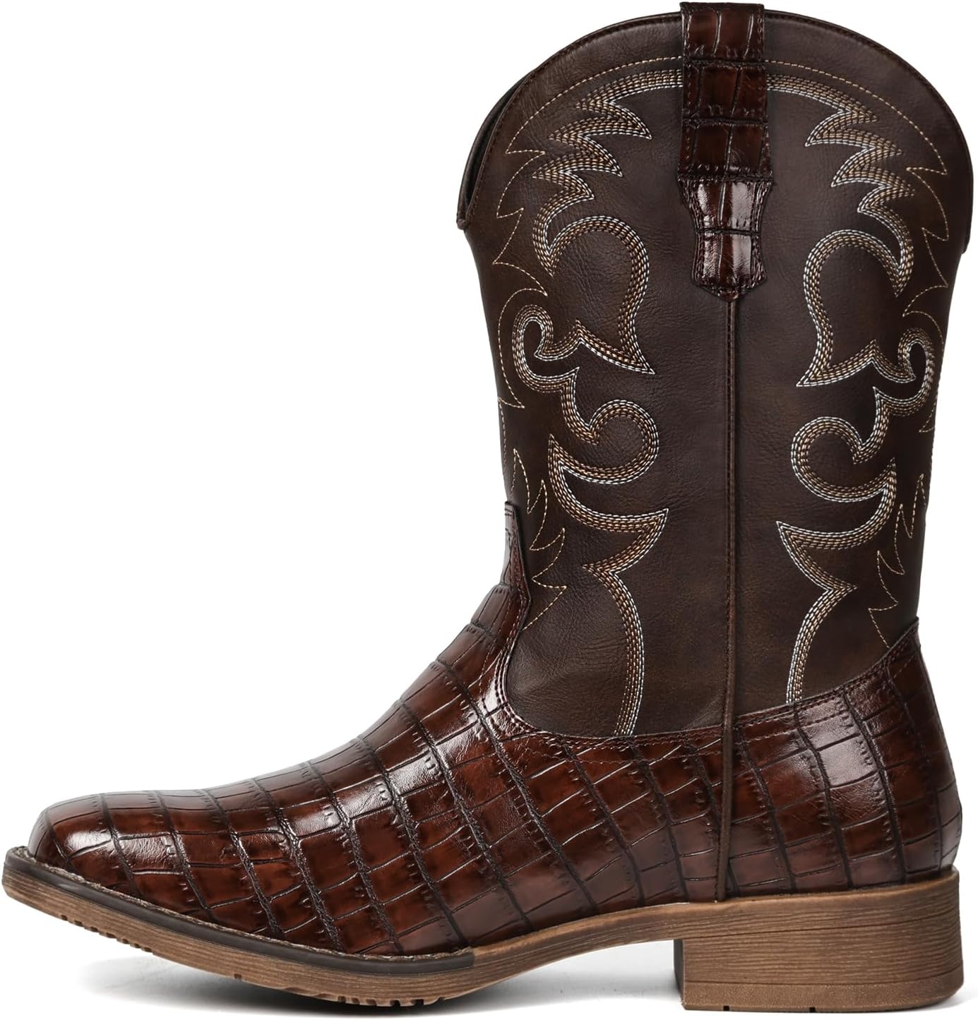 image:imageIUV Cowboy Boots For Men Western Caiman Tail Print Wide Fashionable Embroidered Pull On Slip Resistant BootsDark Brown