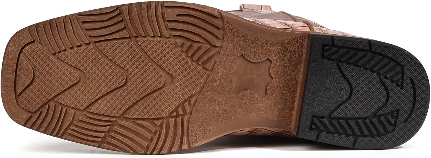 image:imageIUV Cowboy Boots For Men Western Caiman Tail Print Wide Fashionable Embroidered Pull On Slip Resistant BootsLight Brown