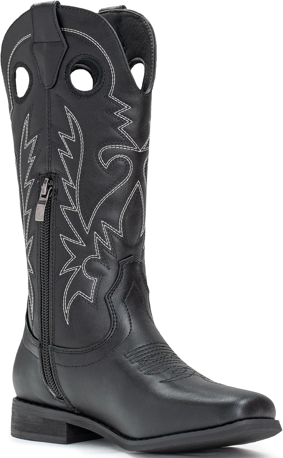 image:imageIUV Cowboy Boots for Boys Girls Western Square Toe Cowgirl Boots Mid Calf Riding Shoes ToddlerLittle KidBig KidBblack