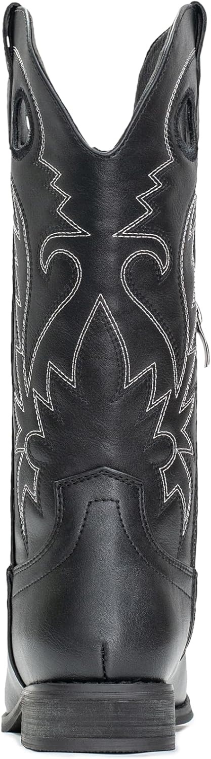 image:imageIUV Cowboy Boots for Boys Girls Western Square Toe Cowgirl Boots Mid Calf Riding Shoes ToddlerLittle KidBig KidBblack