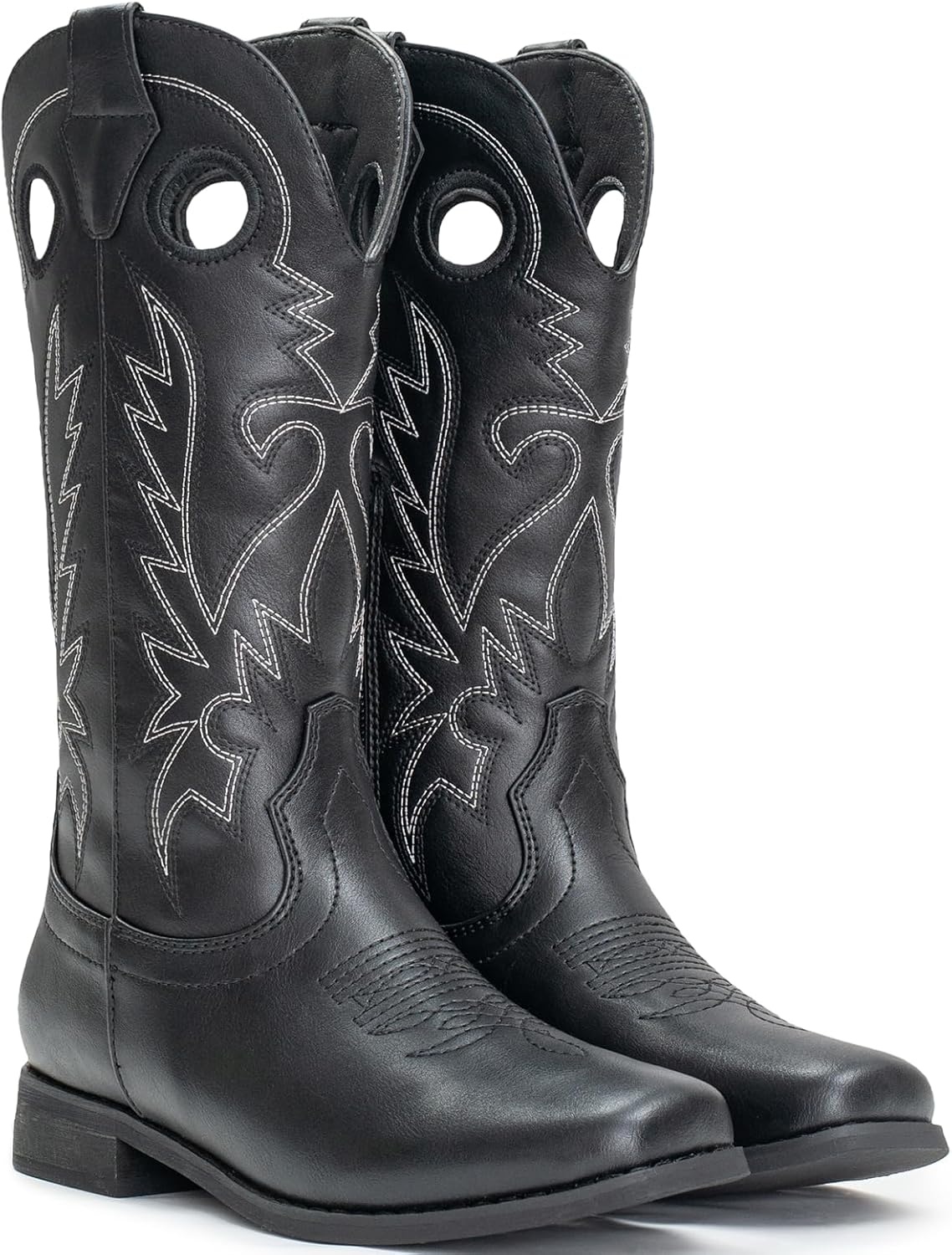 image:imageIUV Cowboy Boots for Boys Girls Western Square Toe Cowgirl Boots Mid Calf Riding Shoes ToddlerLittle KidBig KidBblack