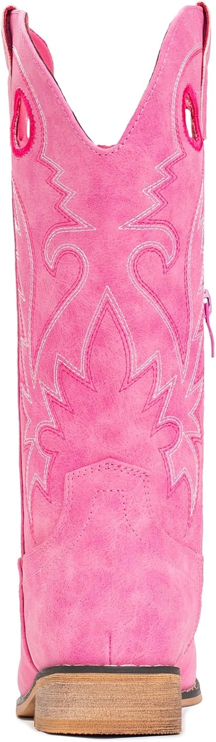 image:imageIUV Cowboy Boots for Boys Girls Western Square Toe Cowgirl Boots Mid Calf Riding Shoes ToddlerLittle KidBig KidBpink