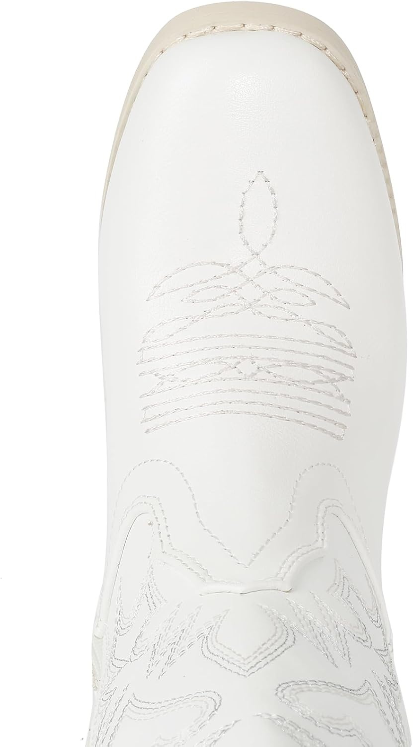image:imageIUV Cowboy Boots for Boys Girls Western Square Toe Cowgirl Boots Mid Calf Riding Shoes ToddlerLittle KidBig KidBwhite