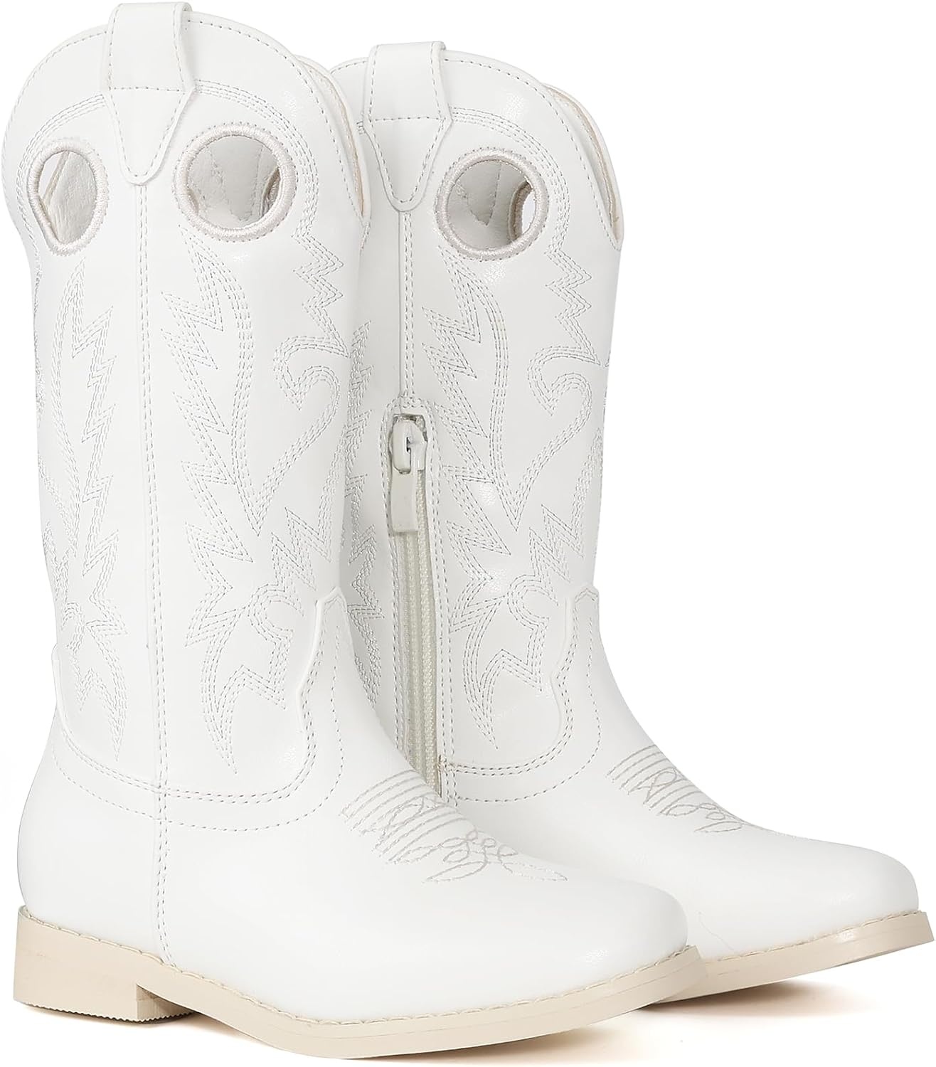image:imageIUV Cowboy Boots for Boys Girls Western Square Toe Cowgirl Boots Mid Calf Riding Shoes ToddlerLittle KidBig KidBwhite