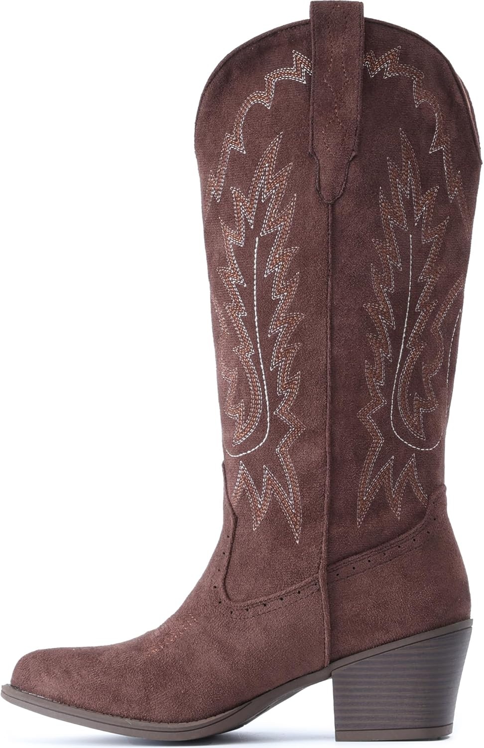 image:imageIUV Suede Cowboy Boots For Women Chunky Heel Pointed Toe Cowgirl Boots Mid Calf Western Embroidery fall Boot