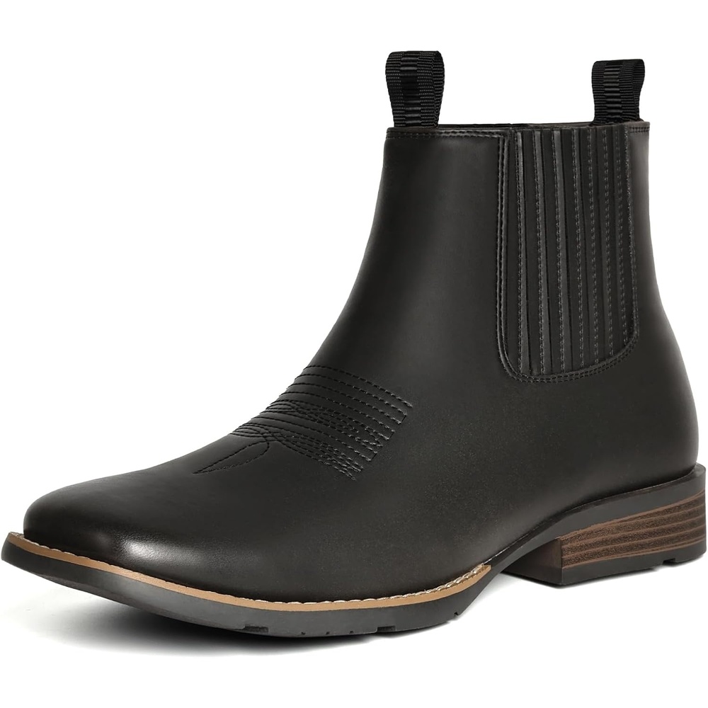 image:imageIUV Cowboy Boots For Men Square Toe Ankle Boots Western Chelsea Boot Casual Dress Slip On Men ShoesBlack