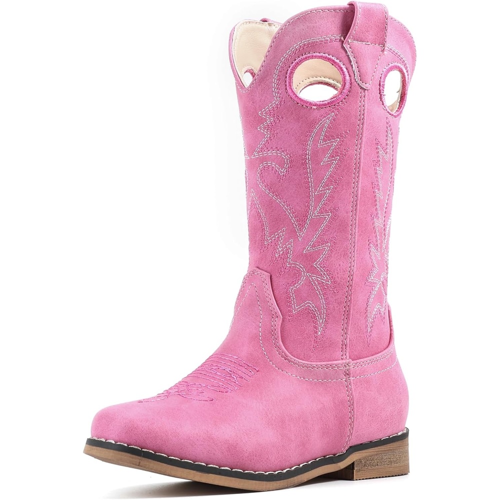 image:imageIUV Cowboy Boots for Boys Girls Western Square Toe Cowgirl Boots Mid Calf Riding Shoes ToddlerLittle KidBig KidBpink