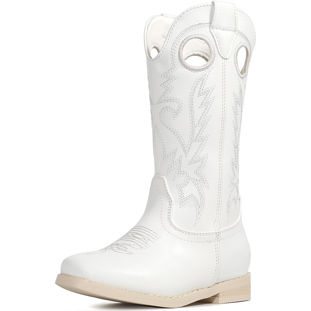 image:imageIUV Cowboy Boots for Boys Girls Western Square Toe Cowgirl Boots Mid Calf Riding Shoes ToddlerLittle KidBig KidBwhite