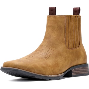 image:imageIUV Cowboy Boots For Men Square Toe Ankle Boots Western Chelsea Boot Casual Dress Slip On Men ShoesYellow