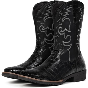 image:imageIUV Cowboy Boots For Men Western Caiman Tail Print Wide Fashionable Embroidered Pull On Slip Resistant BootsBlack