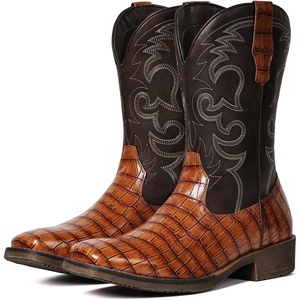 image:imageIUV Cowboy Boots For Men Western Caiman Tail Print Wide Fashionable Embroidered Pull On Slip Resistant BootsBrown