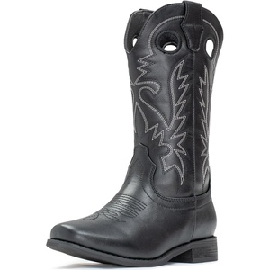image:imageIUV Cowboy Boots for Boys Girls Western Square Toe Cowgirl Boots Mid Calf Riding Shoes ToddlerLittle KidBig KidBblack