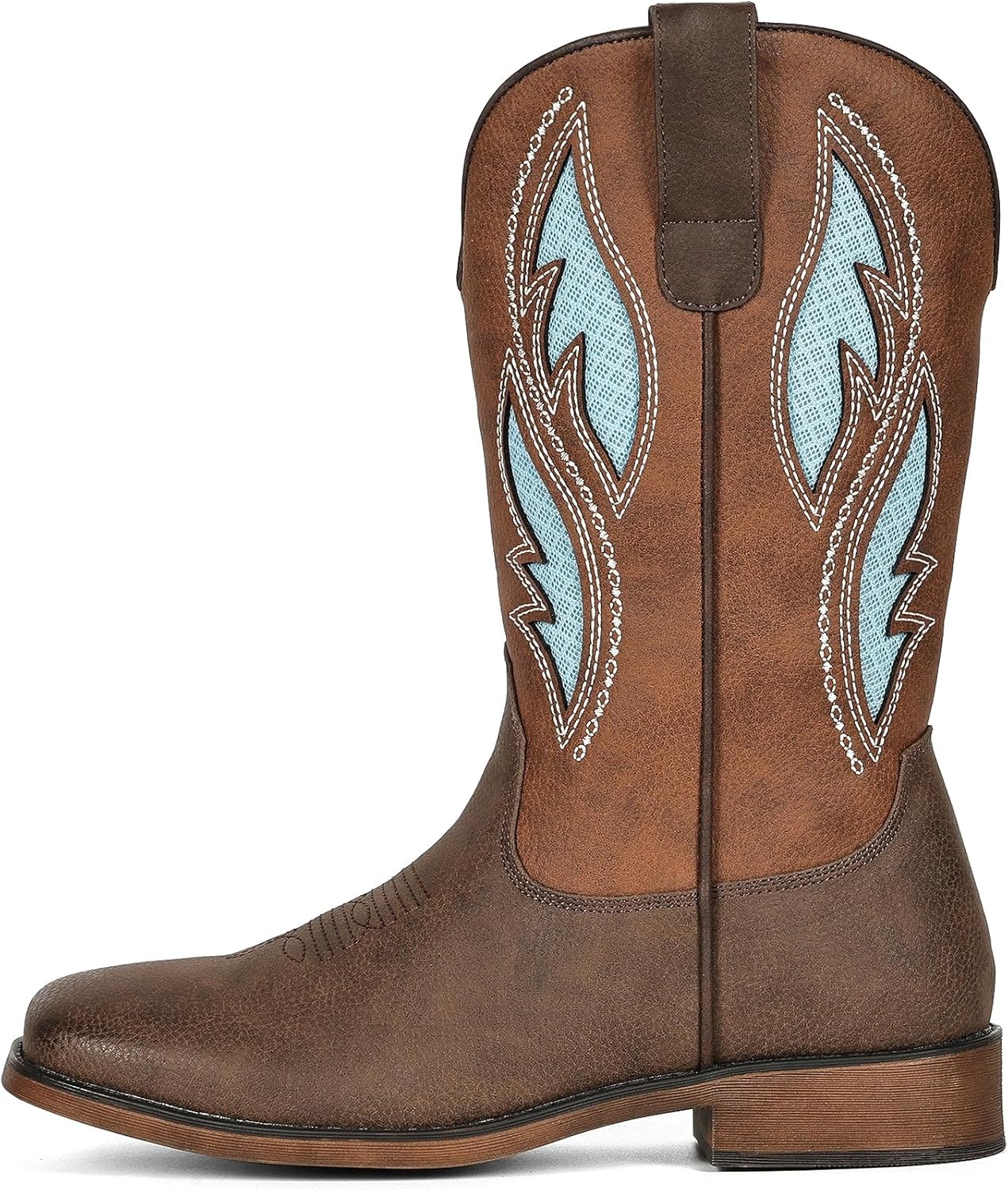 image:imageIUV Cowboy Boots for Women Cowgirl Square Toe Mid Calf Pull On Stylish Hollowed Out Embroidered Design Breathable Durable Slip Resistant Country bootsDark Brown