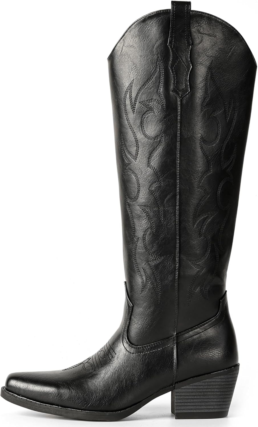 image:imageIUV Knee High Cowboy Boots for WomenPlus Size Wide Calf Embroidered Cowgirl Boots Pointed Toe Chunky Heel Slip On Retro Western Tall Boots for Party amp ConcertAll Black