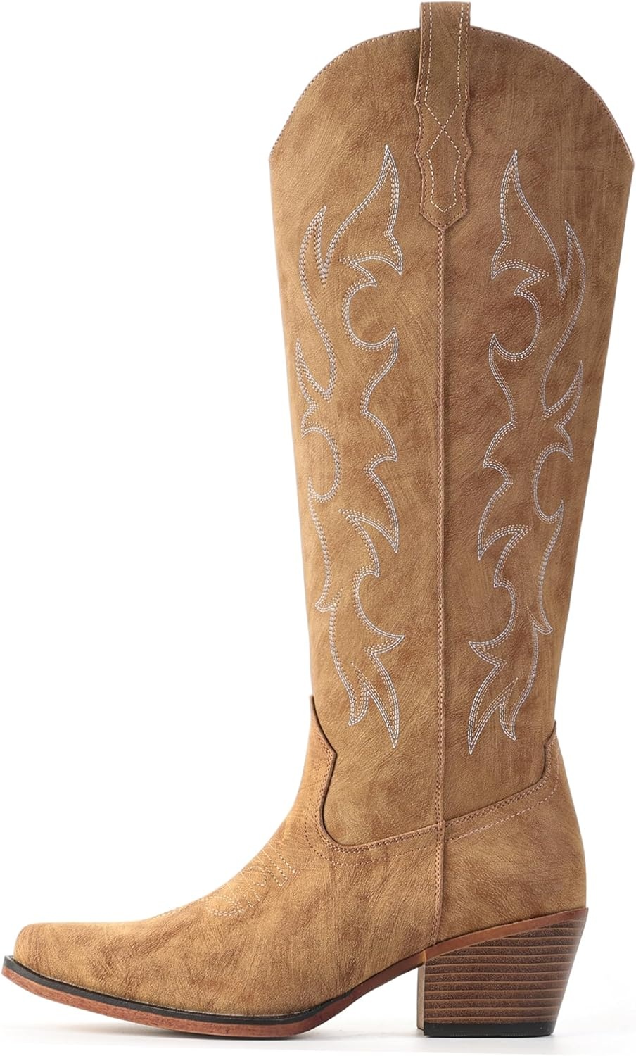 image:imageIUV Knee High Cowboy Boots for WomenPlus Size Wide Calf Embroidered Cowgirl Boots Pointed Toe Chunky Heel Slip On Retro Western Tall Boots for Party amp ConcertCamel