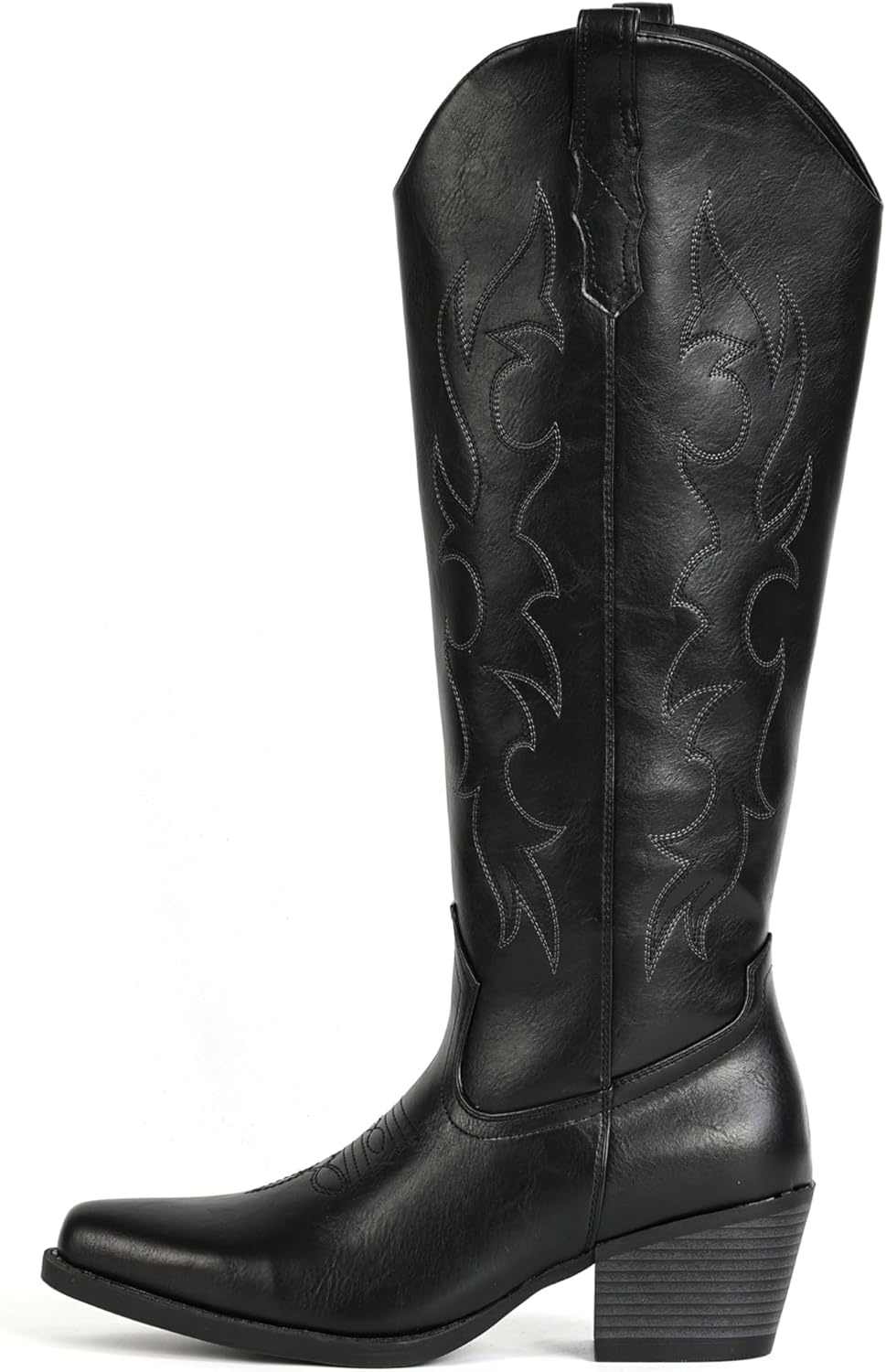 image:imageIUV Knee High Cowboy Boots for WomenPlus Size Wide Calf Embroidered Cowgirl Boots Pointed Toe Chunky Heel Slip On Retro Western Tall Boots for Party amp ConcertBlack