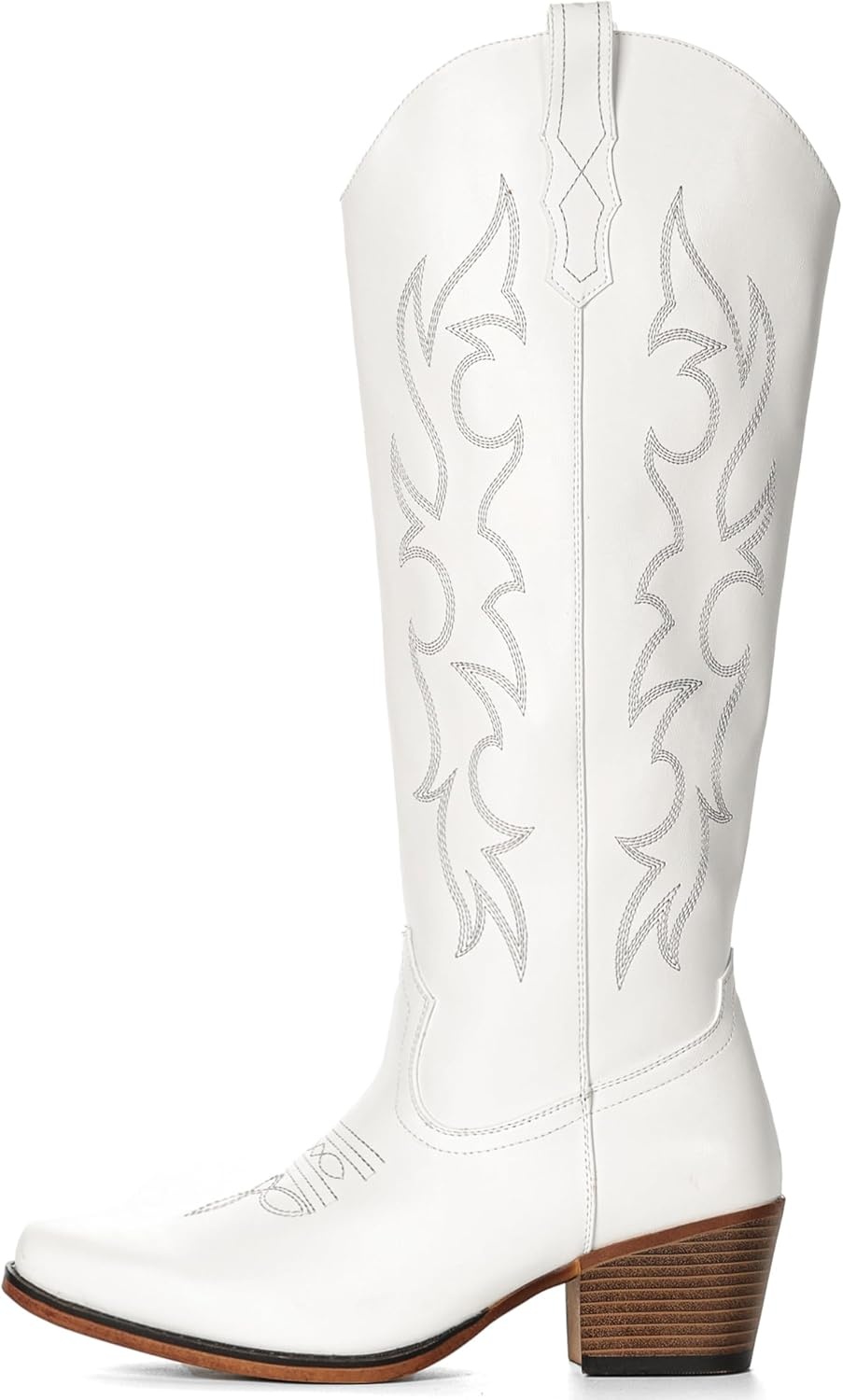 image:imageIUV Knee High Cowboy Boots for WomenPlus Size Wide Calf Embroidered Cowgirl Boots Pointed Toe Chunky Heel Slip On Retro Western Tall Boots for Party amp ConcertAll White