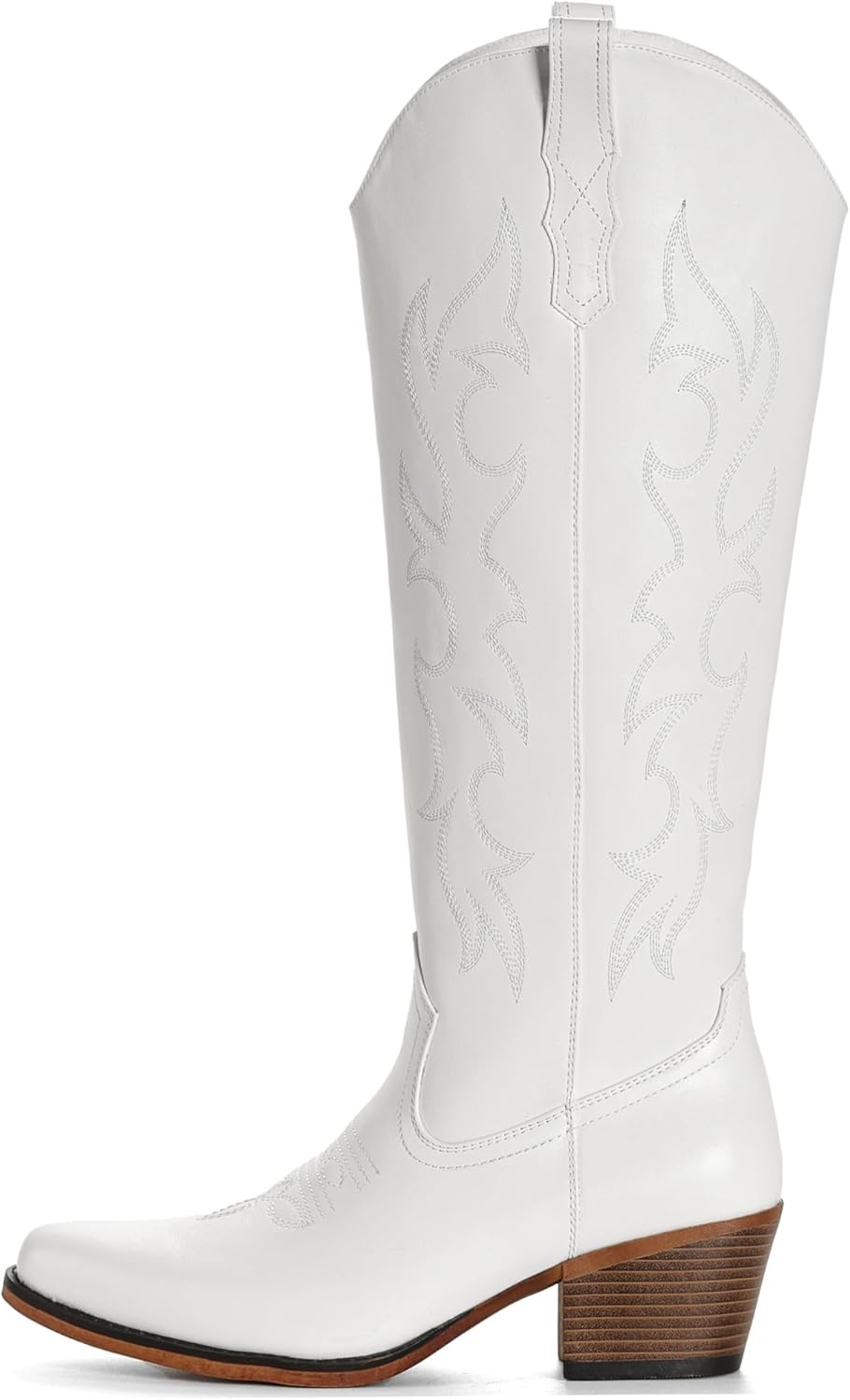 image:imageIUV Knee High Cowboy Boots for WomenPlus Size Wide Calf Embroidered Cowgirl Boots Pointed Toe Chunky Heel Slip On Retro Western Tall Boots for Party amp ConcertWhite