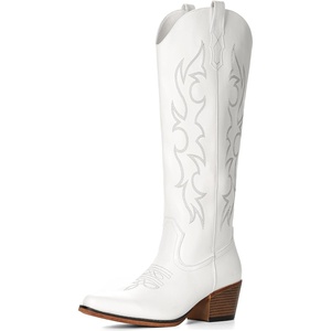 image:imageIUV Knee High Cowboy Boots for WomenPlus Size Wide Calf Embroidered Cowgirl Boots Pointed Toe Chunky Heel Slip On Retro Western Tall Boots for Party amp ConcertAll White