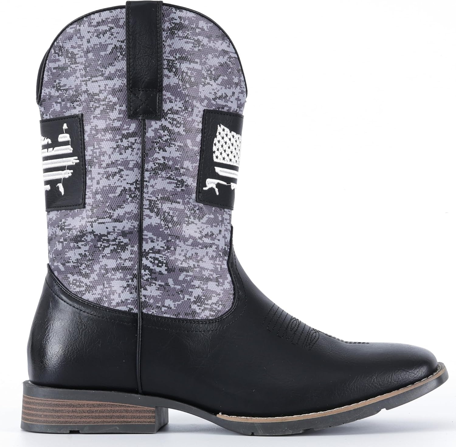image:imageIUV Cowboy Boots For Men Square Toe Western Boot Durable Classic Fashionable Embroidered Pull On Slip Resistant BootsBlack