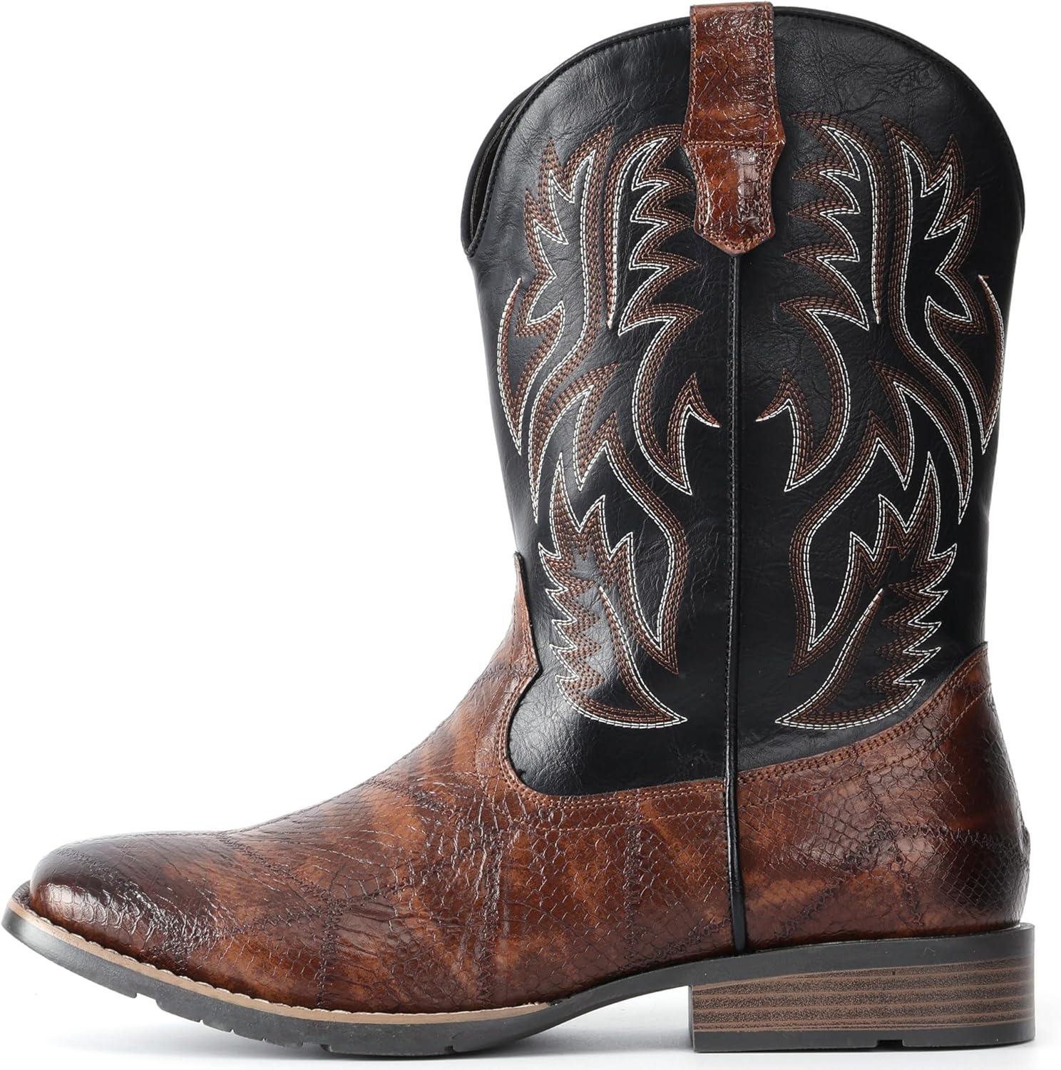 image:imageIUV Cowboy Boots For Men Square Toe Western Retro Boot Durable Classic Fashionable Embroidered Pull On Slip Resistant BootsBlack