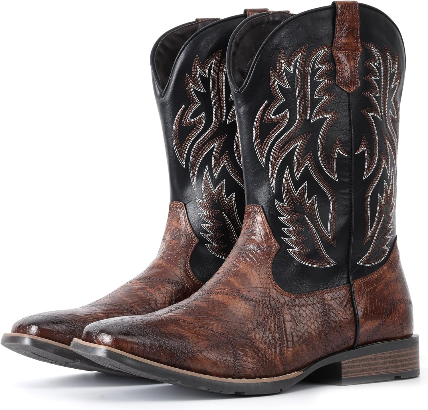 image:imageIUV Cowboy Boots For Men Square Toe Western Retro Boot Durable Classic Fashionable Embroidered Pull On Slip Resistant BootsBlack