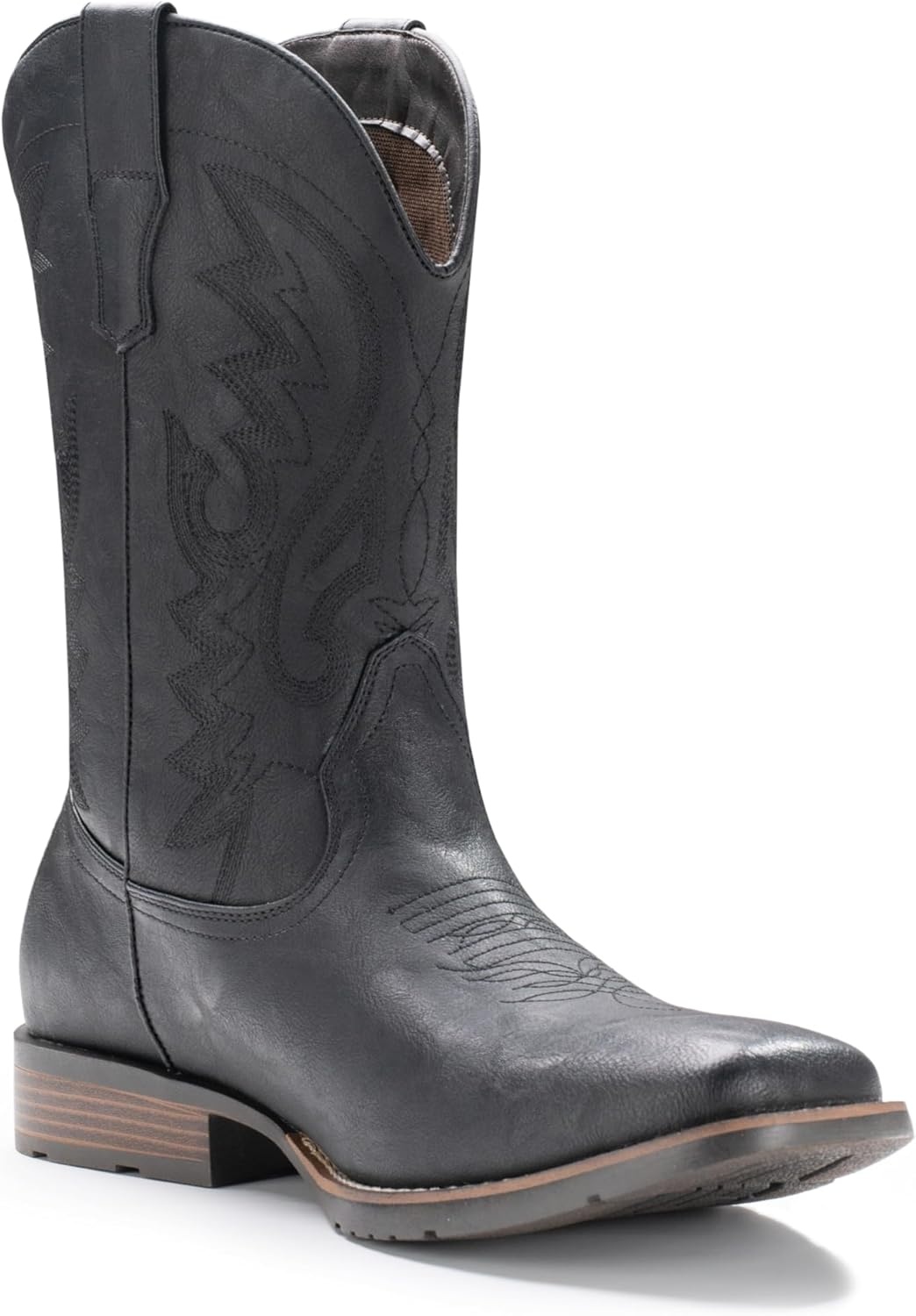 image:imageIUV Cowboy Boots For Men Suede Square Toe Western Boots Pull On Classic Embroidered BootBlack