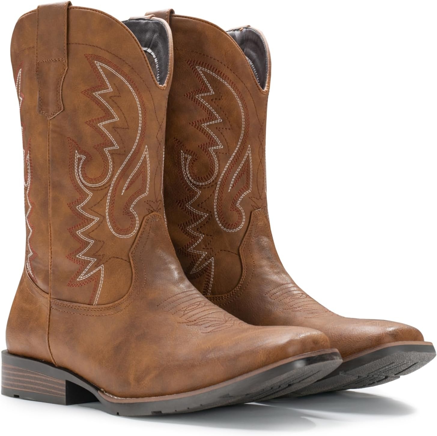 image:imageIUV Cowboy Boots For Men Suede Square Toe Western Boots Pull On Classic Embroidered BootBrown