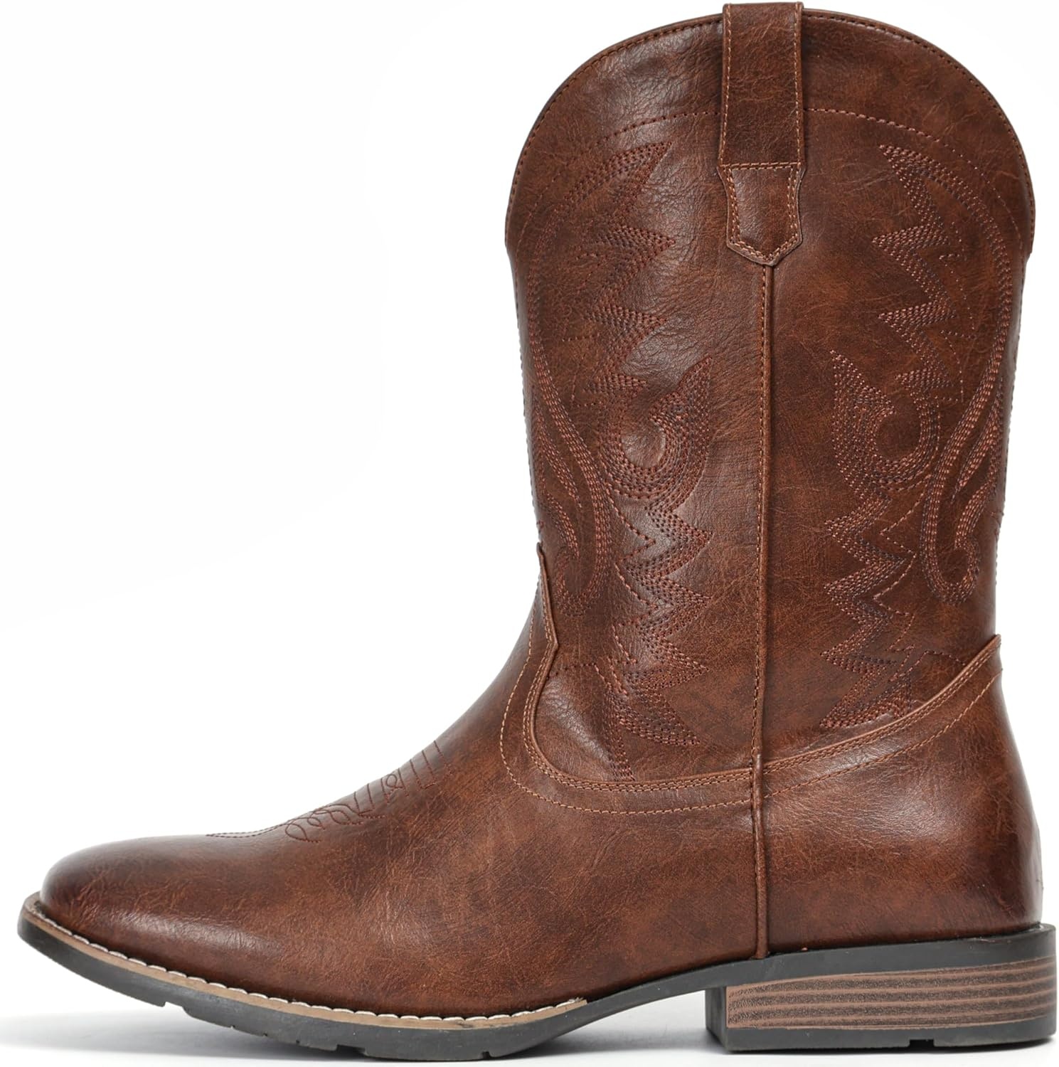 image:imageIUV Cowboy Boots For Men Suede Square Toe Western Boots Pull On Classic Embroidered BootChestnut