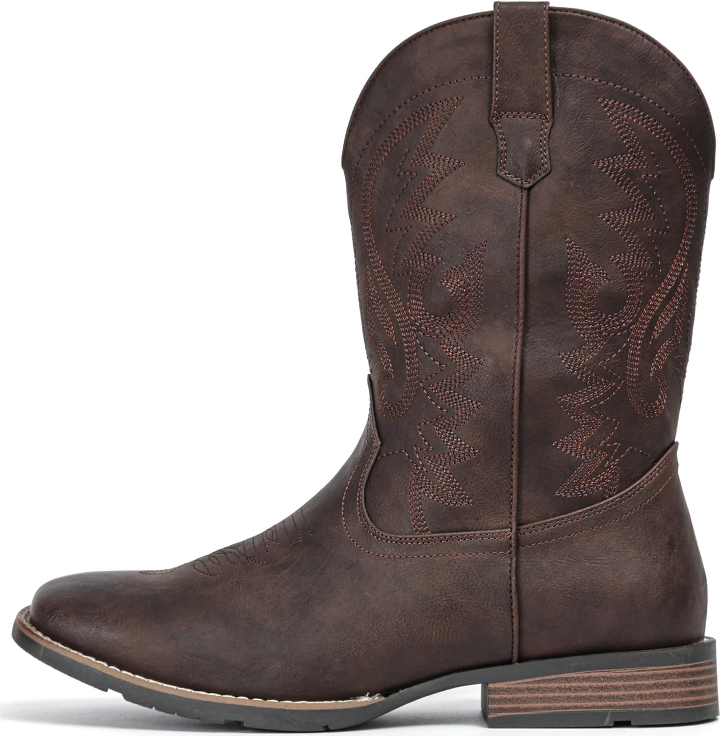image:imageIUV Cowboy Boots For Men Suede Square Toe Western Boots Pull On Classic Embroidered BootCoffee