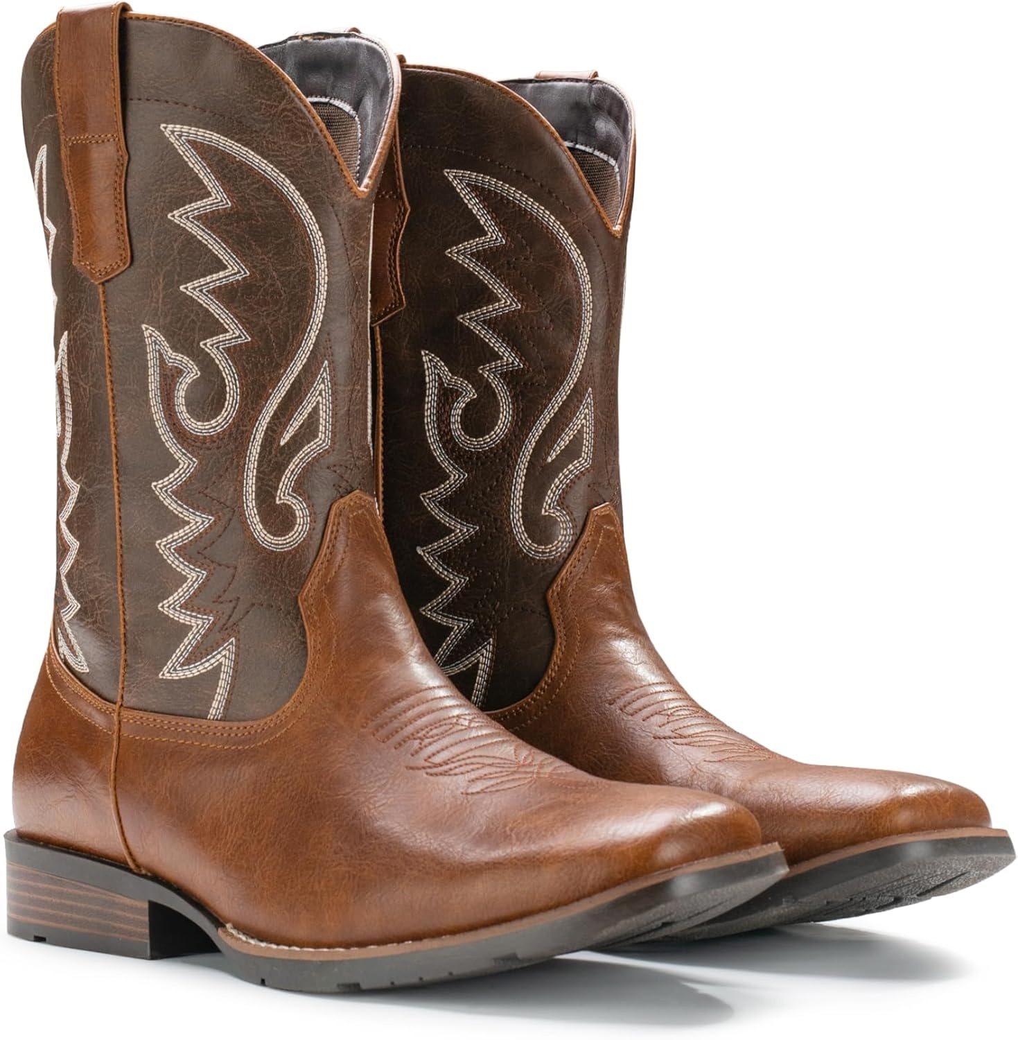 image:imageIUV Cowboy Boots For Men Suede Square Toe Western Boots Pull On Classic Embroidered BootDark Brown
