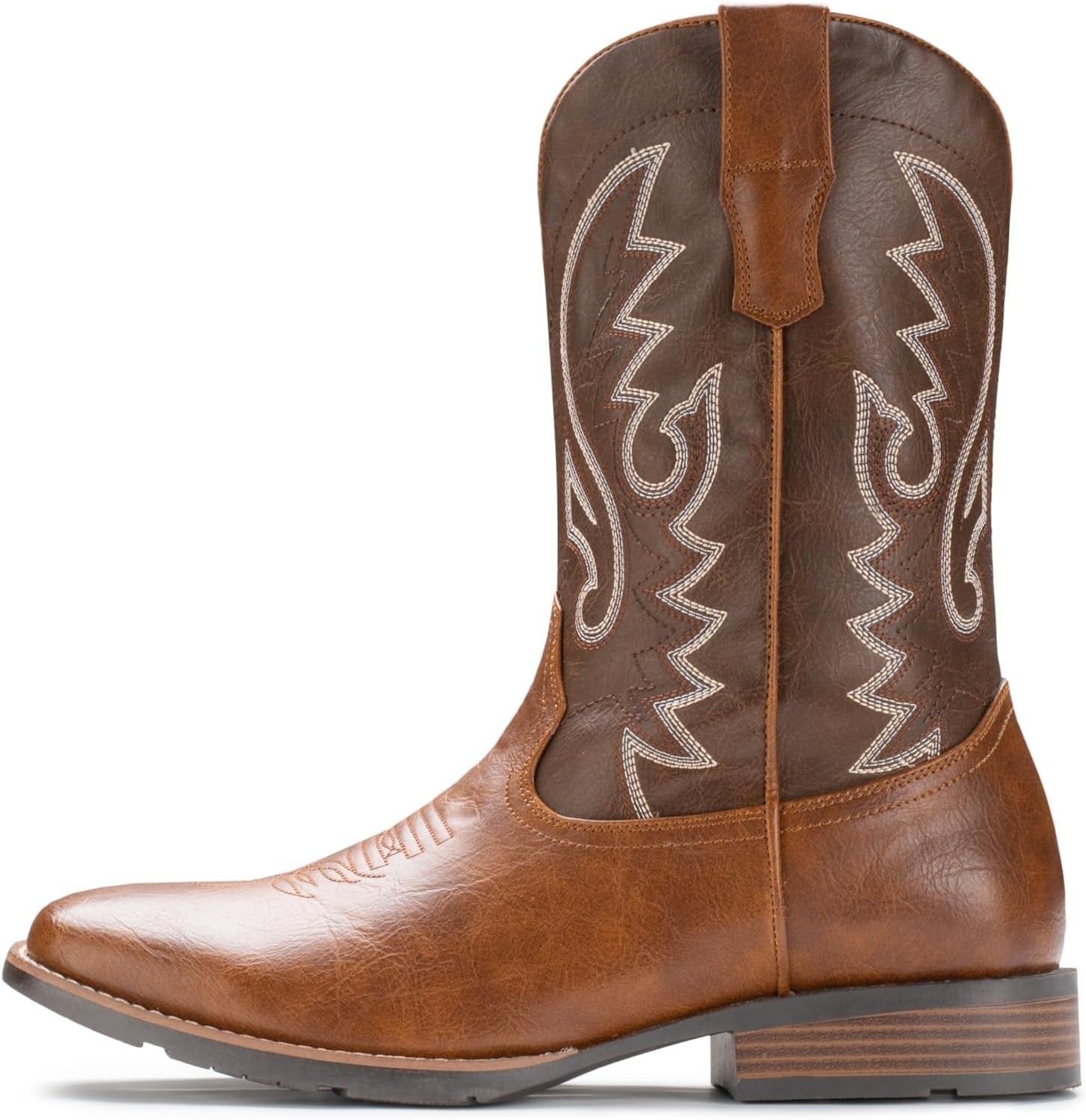 image:imageIUV Cowboy Boots For Men Suede Square Toe Western Boots Pull On Classic Embroidered BootDark Brown