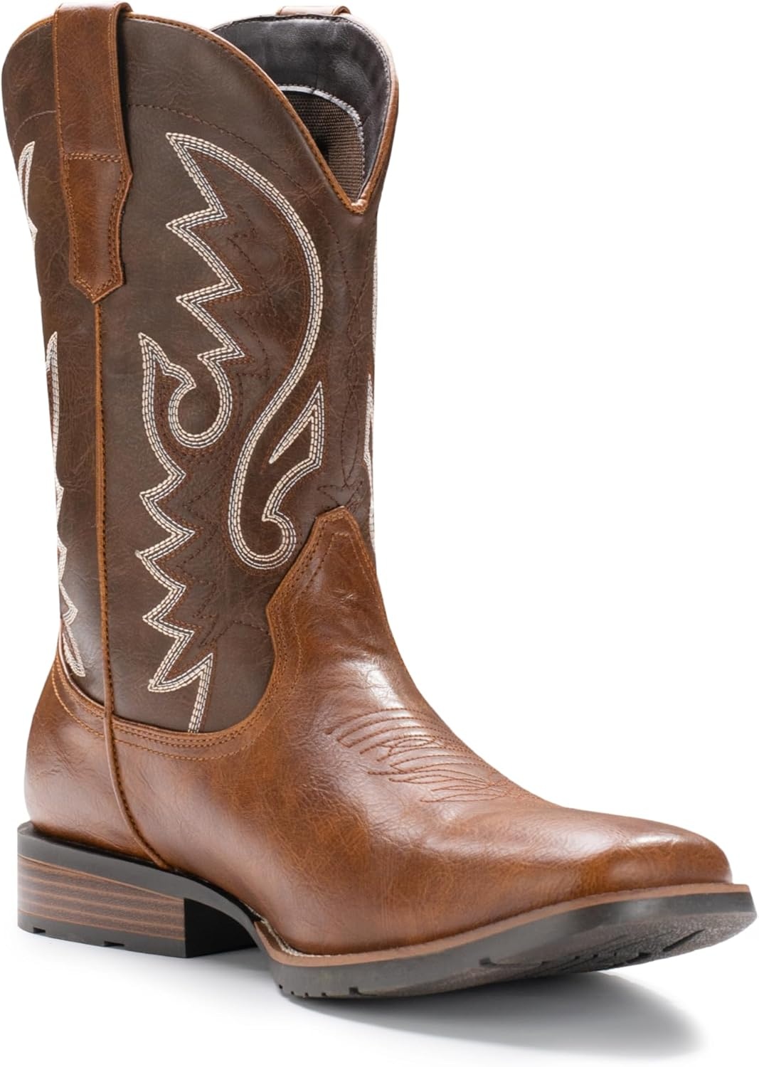 image:imageIUV Cowboy Boots For Men Suede Square Toe Western Boots Pull On Classic Embroidered BootDark Brown