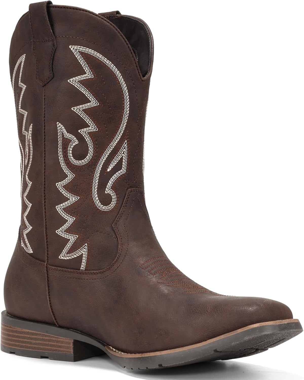 image:imageIUV Cowboy Boots For Men Suede Square Toe Western Boots Pull On Classic Embroidered BootKhaki