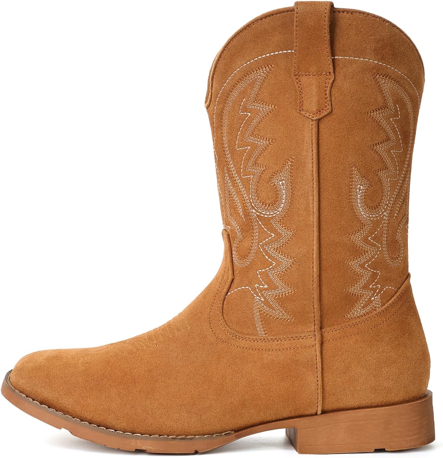 image:imageIUV Cowboy Boots For Men Suede Square Toe Western Boots Pull On Classic Embroidered BootSuede Brown