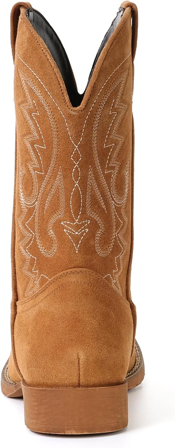 image:imageIUV Cowboy Boots For Men Suede Square Toe Western Boots Pull On Classic Embroidered BootSuede Brown