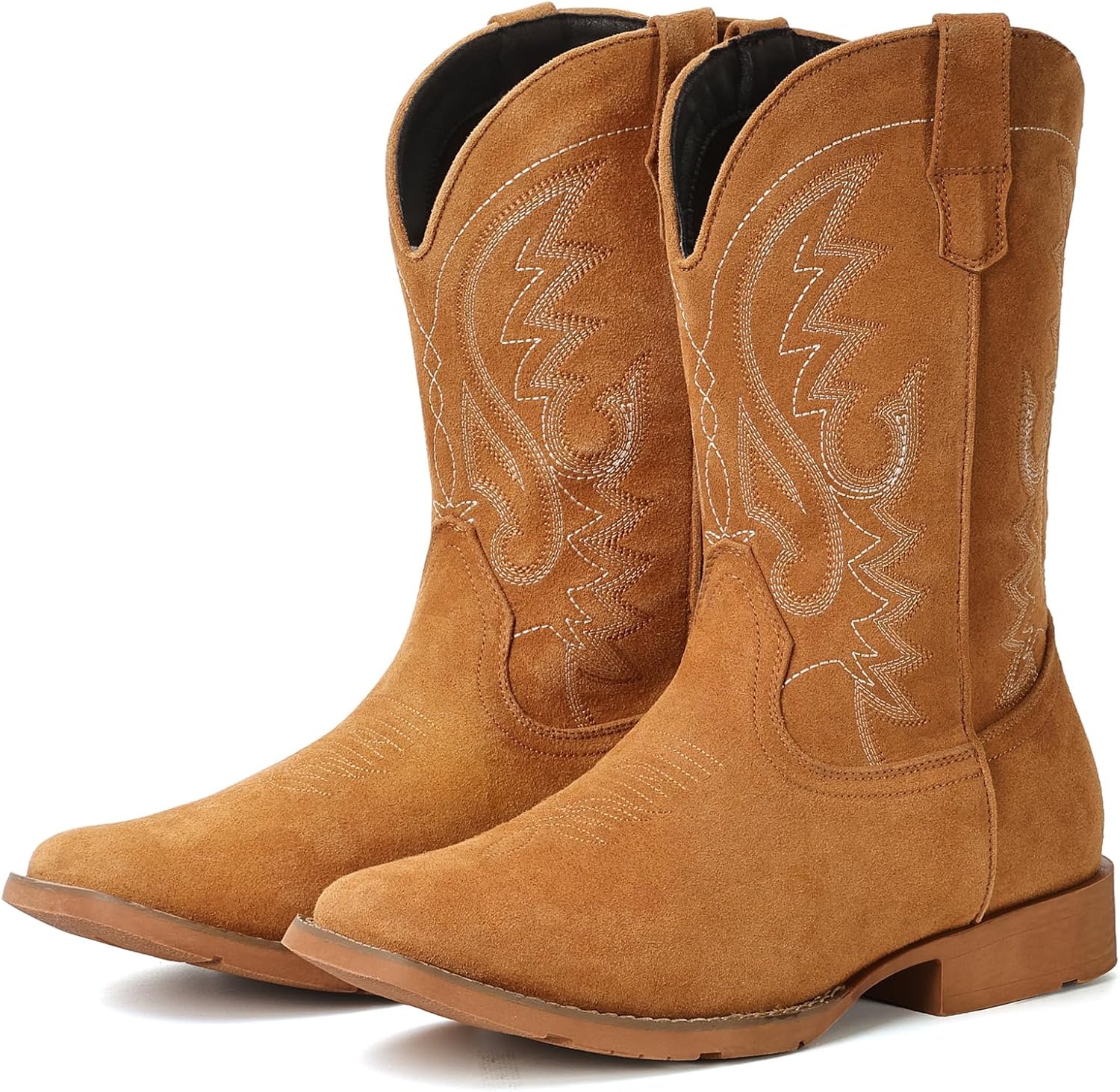 image:imageIUV Cowboy Boots For Men Suede Square Toe Western Boots Pull On Classic Embroidered BootSuede Brown