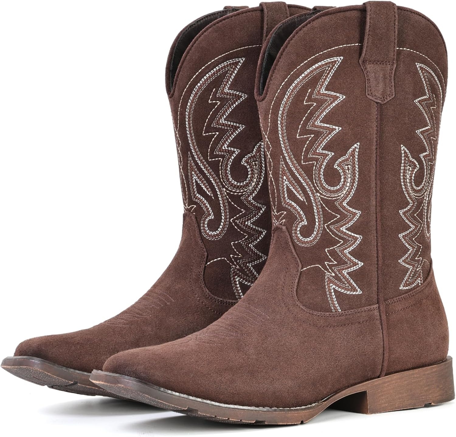 image:imageIUV Cowboy Boots For Men Suede Square Toe Western Boots Pull On Classic Embroidered BootSuede Coffee